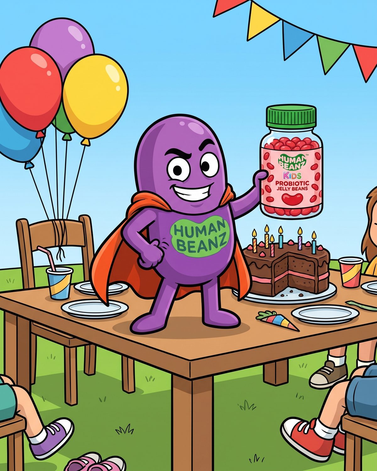 Bernie at a birthday party with Human Beanz Kids Probiotic Jelly Beans