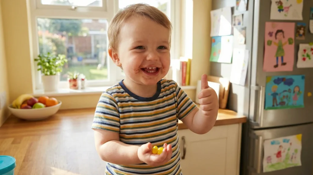 Happy child giving thumbs up