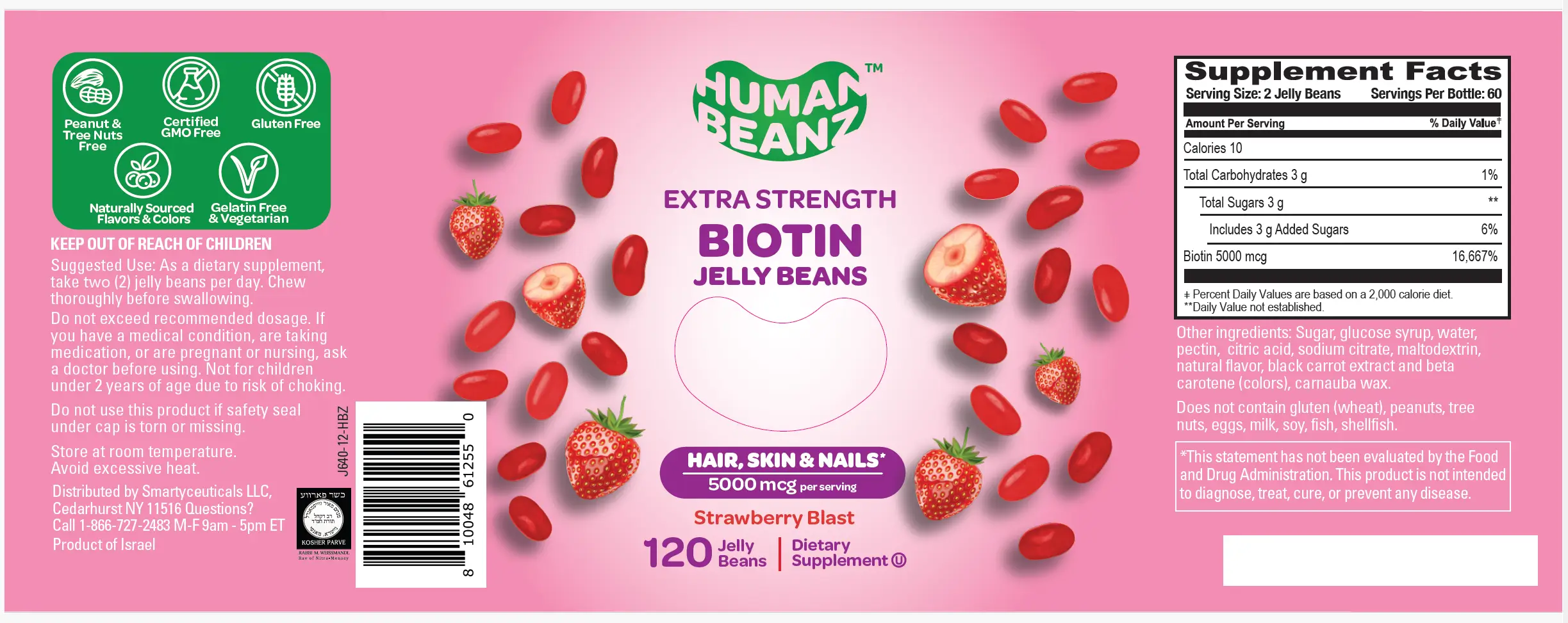 Human Beanz Biotin 5000 mcg Extra Strength jelly bean vitamins