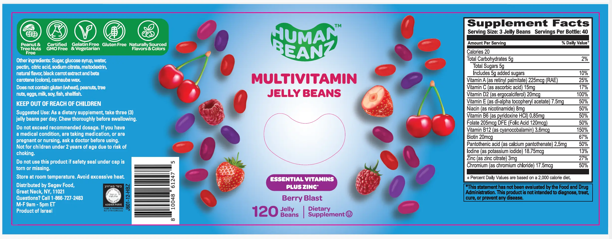 Human Beanz Multivitamin jelly bean gummies with Zinc
